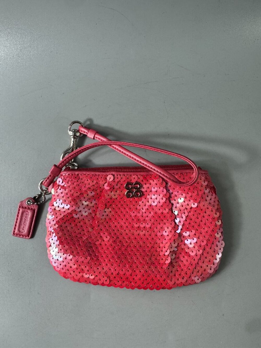 Coach Audrey Ivory Gray Pink Sequence Small Wristlet Evening Clutch